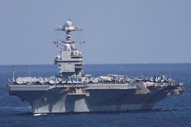 FILE PHOTO: USS Gerald R. Ford aircraft carrier arrives at Souda Bay on the island of Crete