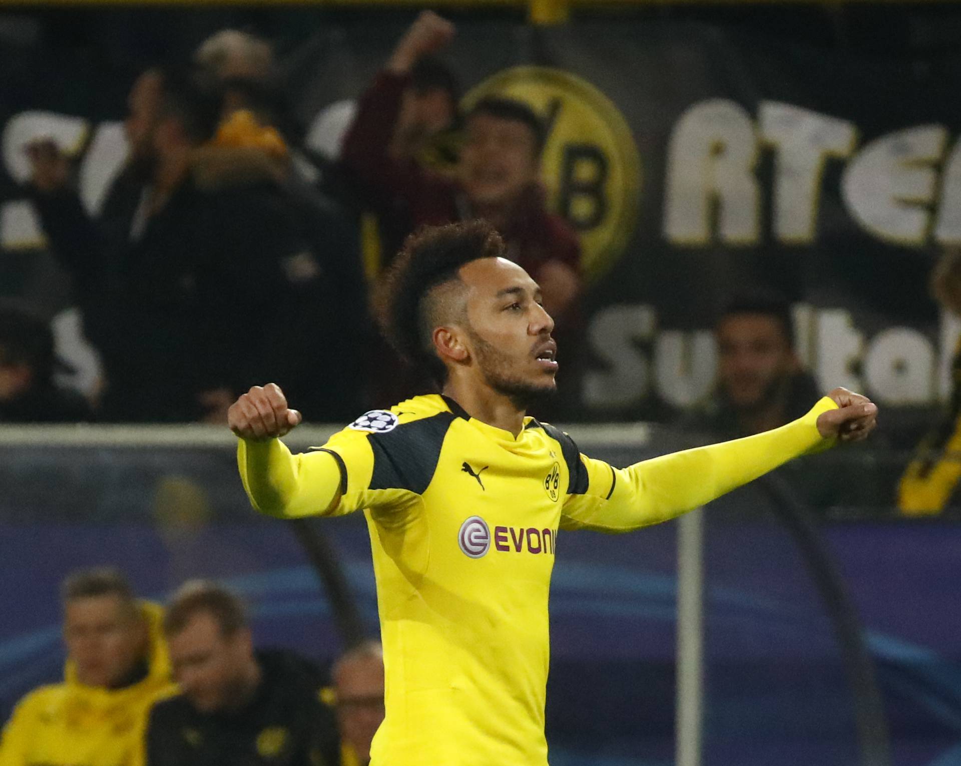 Borussia Dortmund's Pierre-Emerick Aubameyang celebrates scoring their third goal