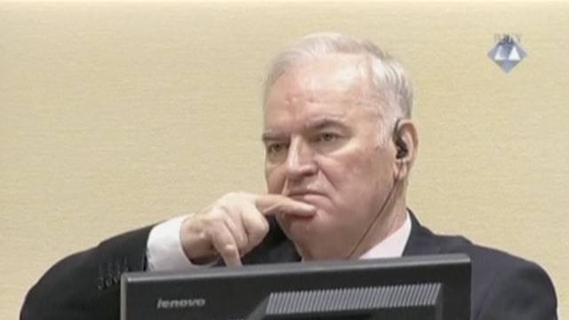 Ex-Bosnian Serb wartime general Ratko Mladic reacts in court at the International Criminal Tribunal for the former Yugoslavia in the Hague