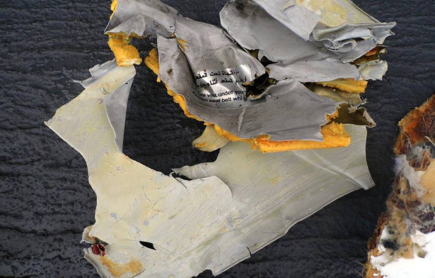 Recovered debris of the EgyptAir jet that crashed in the Mediterranean Sea are seen in this still image taken from video