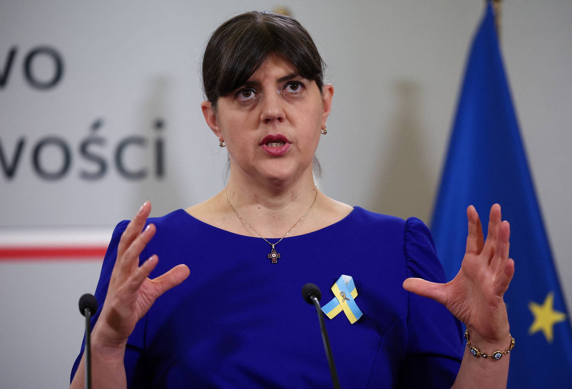 Poland's Minister of Justice Prosecutor General Adam Bodnar and the European Prosecutor General Laura Codruta Kovesi attend a press conference in Warsaw