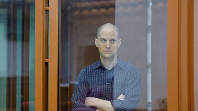 FILE PHOTO: U.S. reporter Gershkovich stands trial in Russia