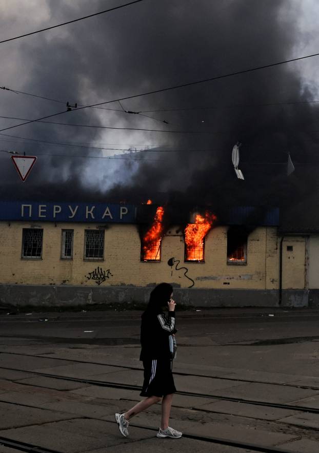 Aftermath of an overnight Russian missile and drone strike, in Kyiv