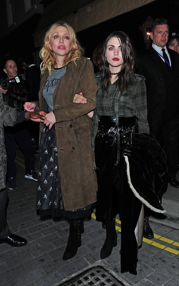 COURTNEY LOVE IS SPOTTED WITH HER DAUGHTER FRANCIS BEAN COBAIN .THE DAUGHTER OF NIRVANAS KURT COBAIN LEAVING THE LOVE MAGAZINE FASHION PARTY.