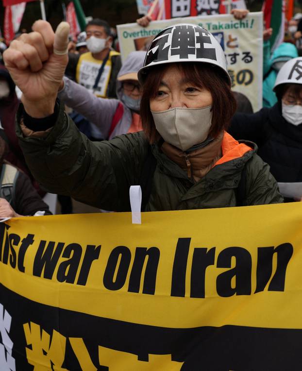 Protesters take part in an anti-U.S., anti-war and anti-Prime Minister Sanae Takaichi rally, in Tokyo