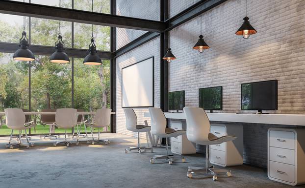 Loft,Style,Office,3d,Rendering,Image.there,Are,White,Brick,Wall,polished