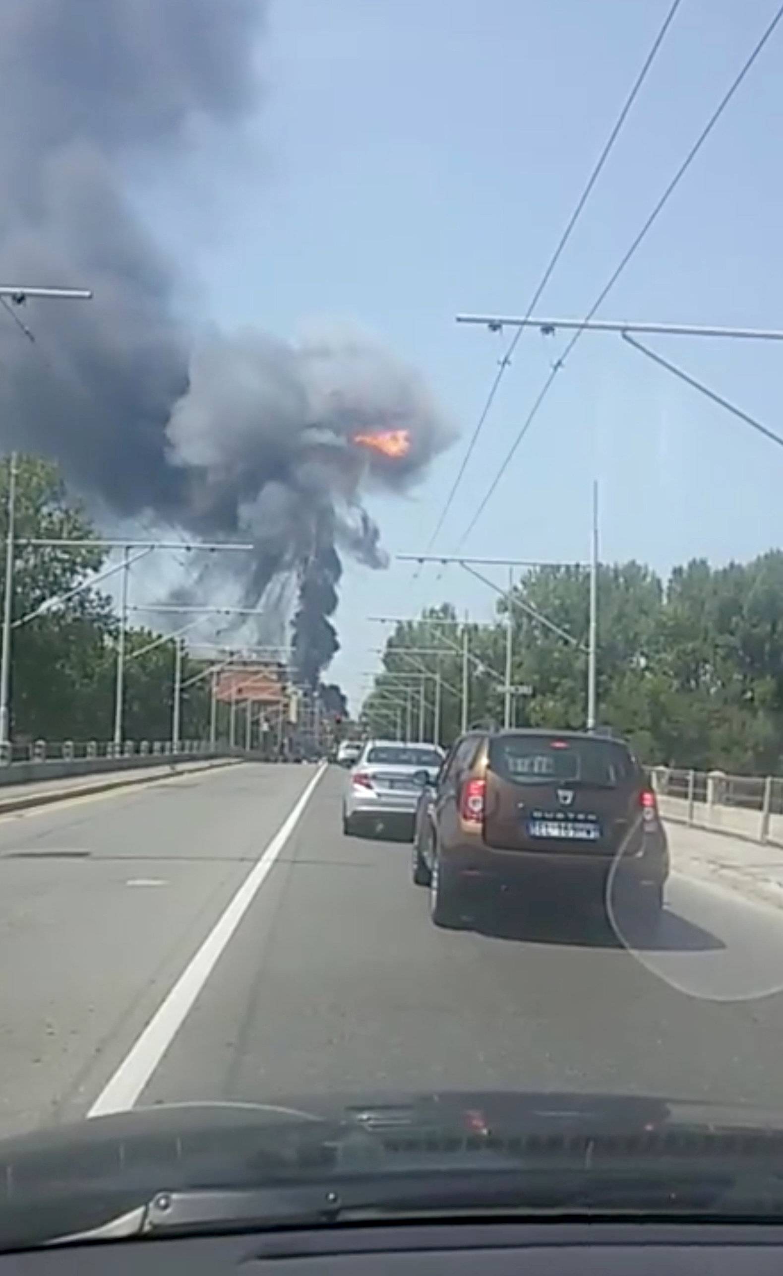 An explosion is seen at Borgo Panigale, on the outskirts of Bologna