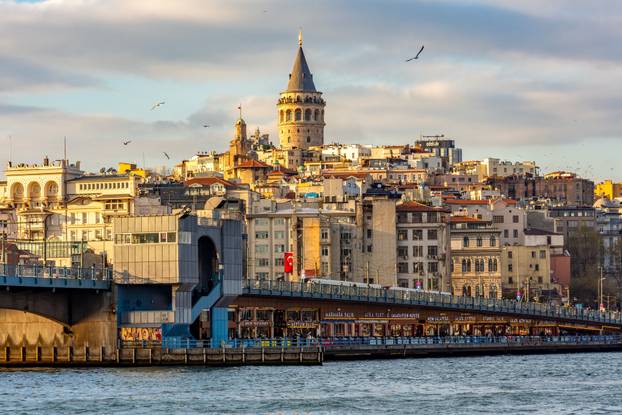 Istanbul cityscape with Galata tower and bridge, Turkey