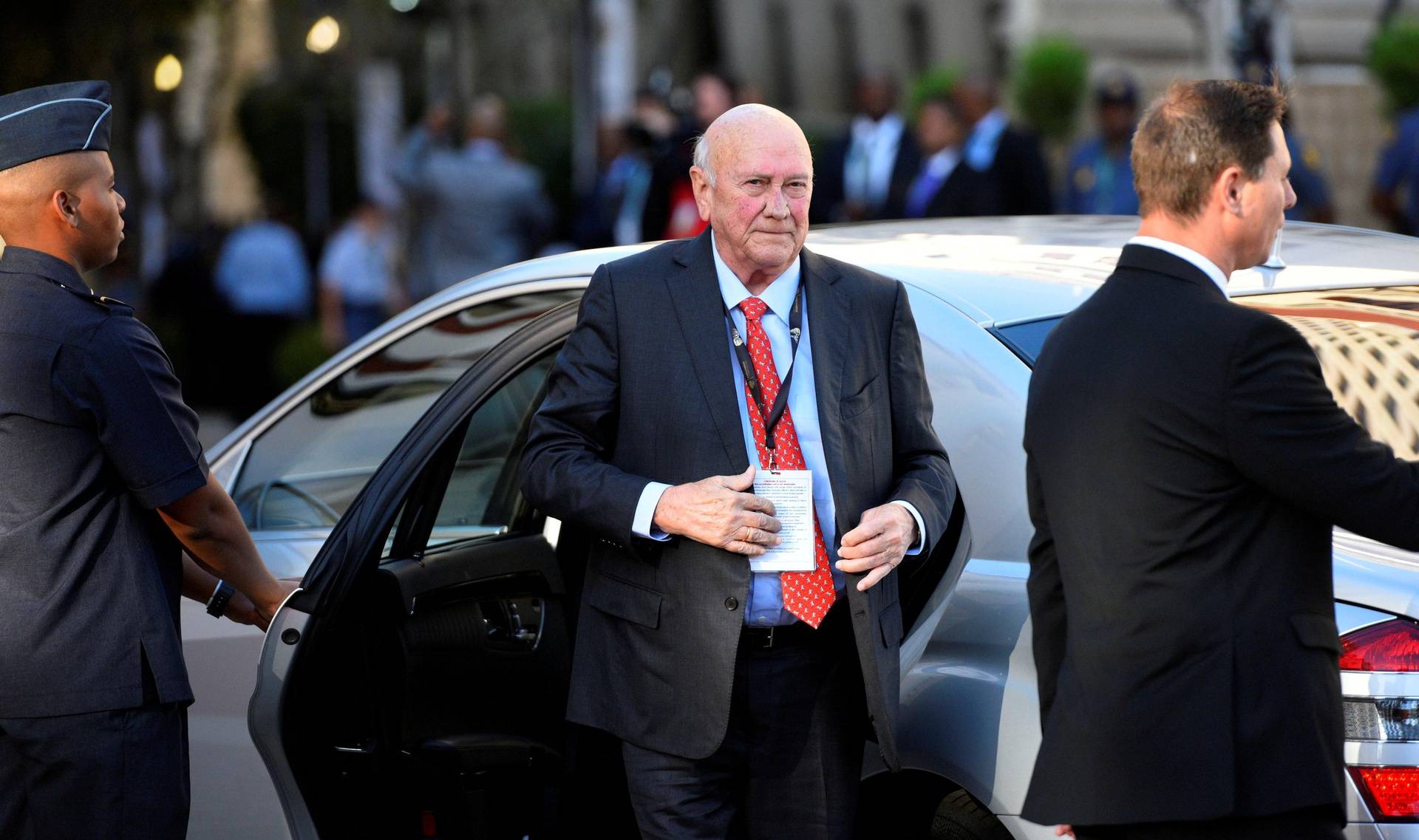 FILE PHOTO: Former South African President FW De Klerk arrives to attend President Cyril Ramaphosa's State of the Nation address at parliament in Cape Town, South Africa