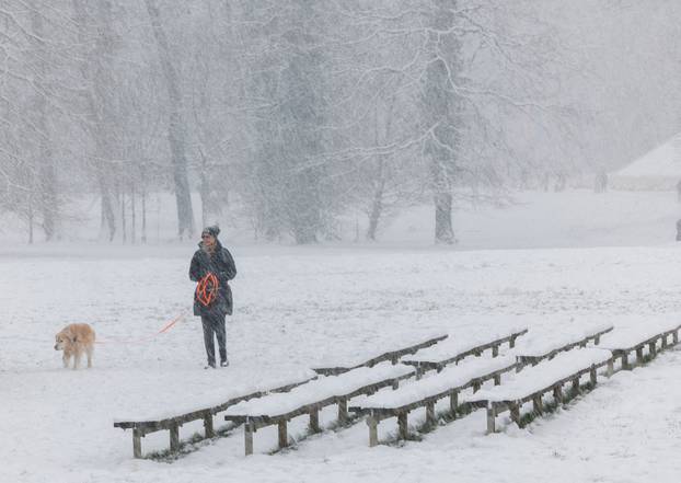 Snow-covered Maksimir park in Zagreb