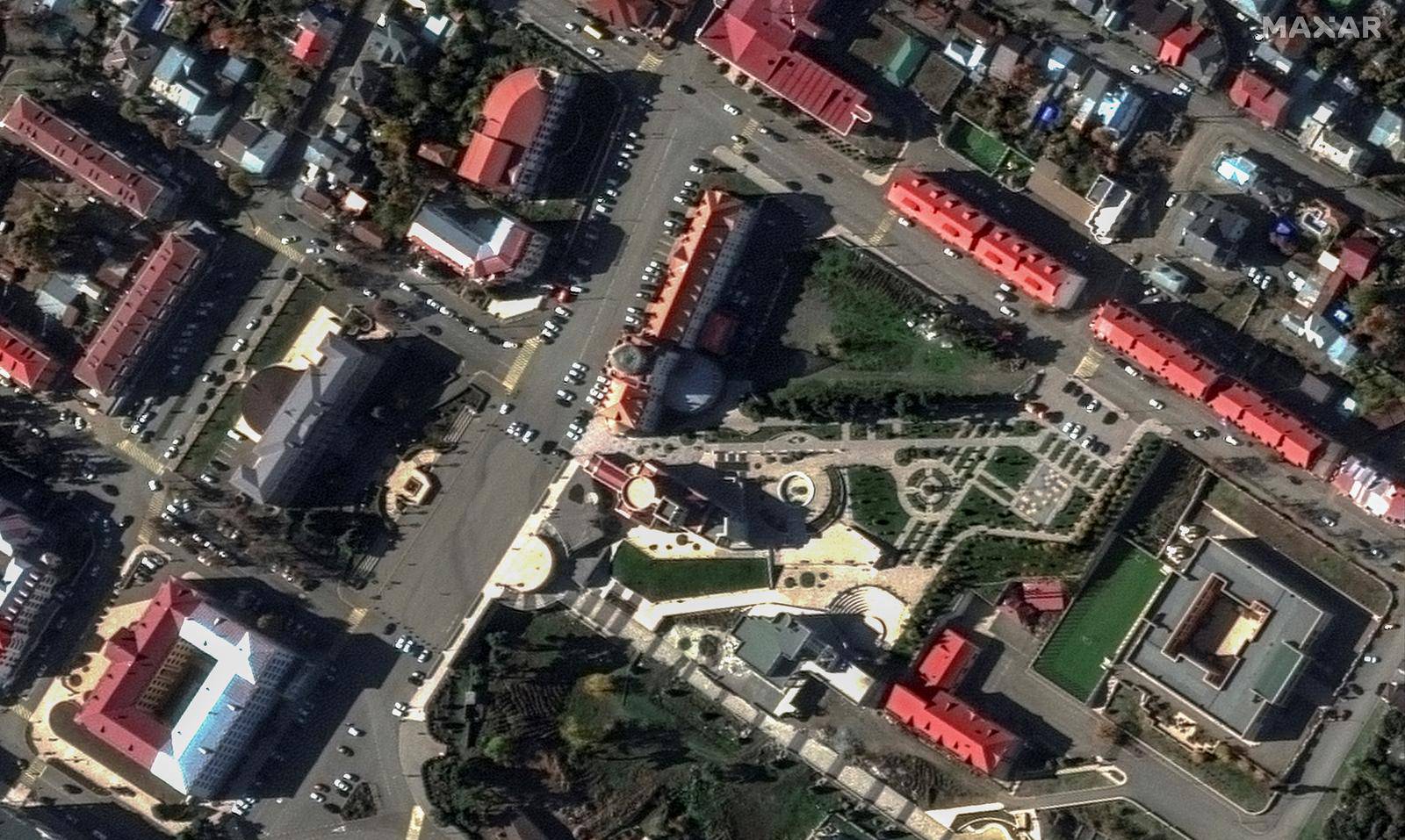 A satellite image shows downtown of the city of Stepanakert