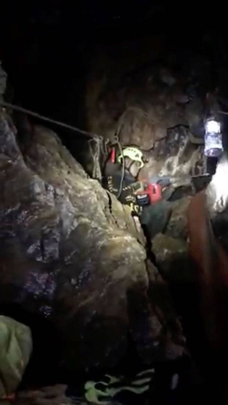 Ruamkatanyu Foundation rescuers are seen drillining ahead of the operation at the Tham Luang cave complex