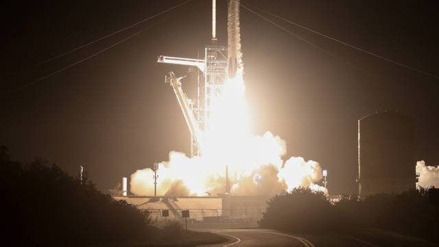 A SpaceX Falcon 9 rocket lifts off carrying NASA's SpaceX Crew-8 astronauts