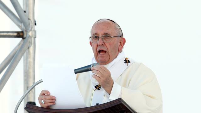 Pope Francis speaks during the Eucharistic Concelebration during his pastoral visit in Genoa