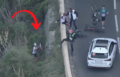 VIDEO Biciklist pao u provaliju od 15 metara pa nastavio utrku