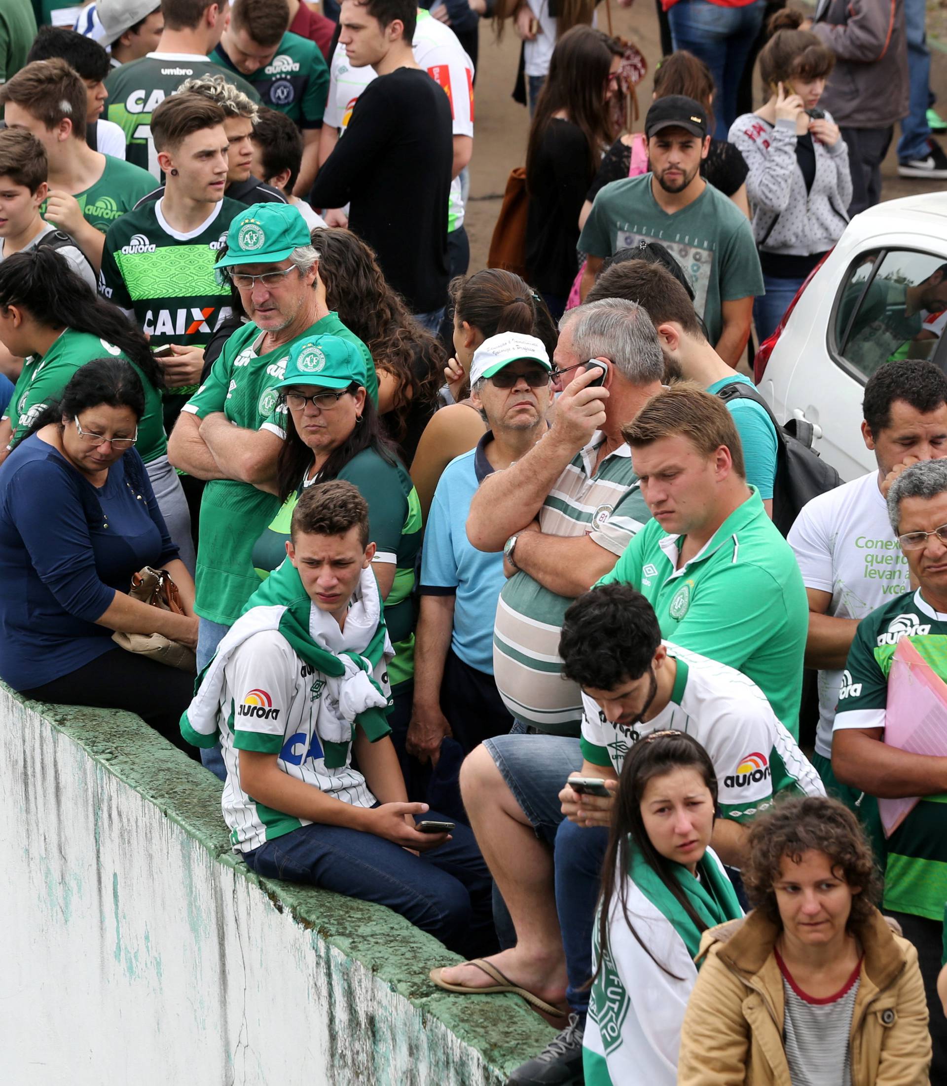 Fans of Chapecoense soccer team are pictured in front of the Arena Conda stadium in Chapeco