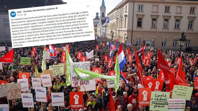 HDZ se oglasio o prosvjedu na Markovu trgu: 'To je nekoliko tisuća proturazvojnih ljevičara'