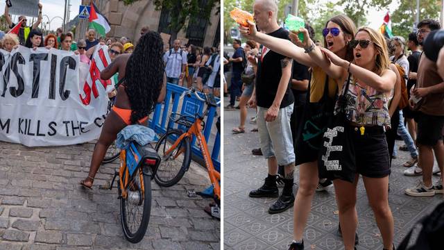 FOTO Bizarne scene u Barceloni: Turisti piju kavu, prosvjednici ih špricaju. Sve je puno policije...