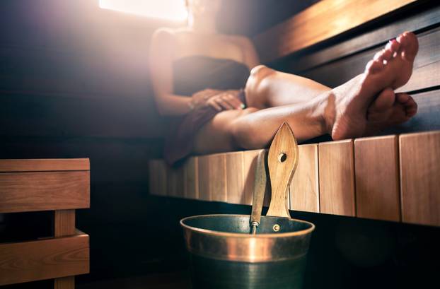 Sauna,,Steam,Room,Bath.,Woman,Relaxing,In,Spa.,Wellness,And