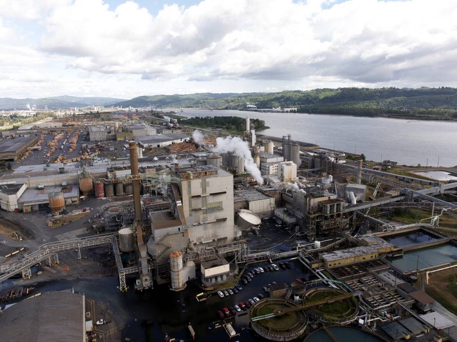 Aftermath of a chemical tank rupture at the Nippon Dynawave Packaging pulp and paper mill in Longview