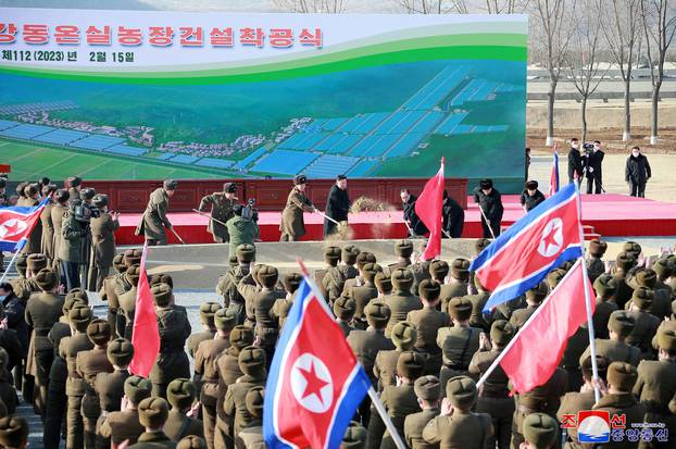 North Korean leader Kim Jong Un attends the groundbreaking ceremony for Kangdong Greenhouse Farm, in Pyongyang
