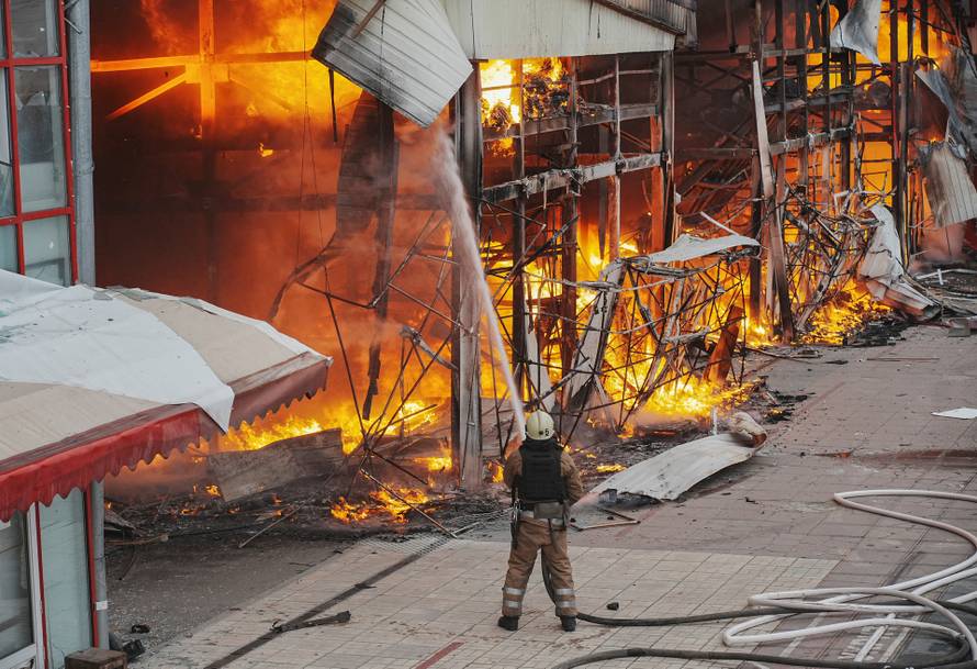 Aftermath of a Russian drone strike in Kharkiv