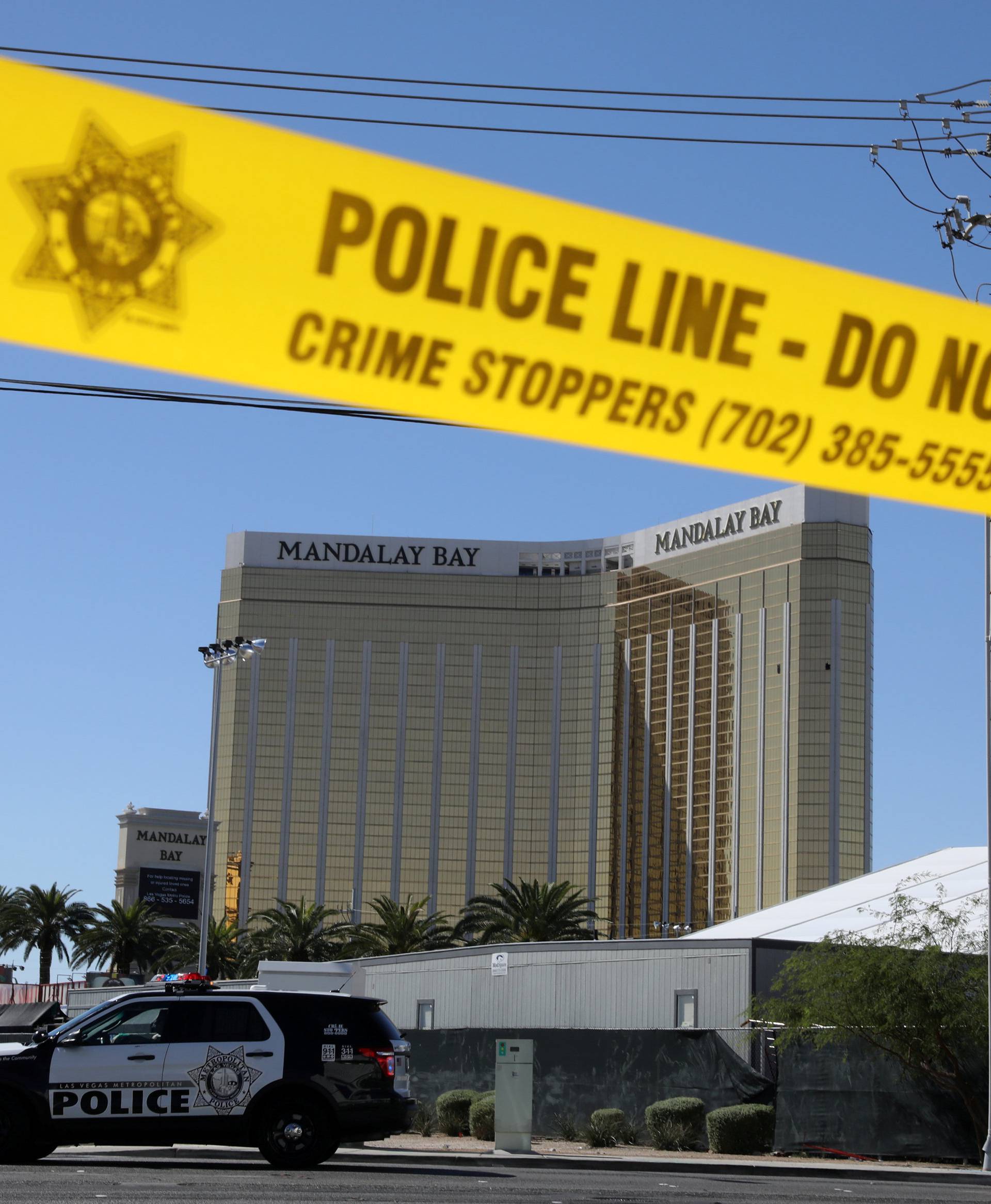 The site of the Route 91 music festival mass shooting is seen outside the Mandalay Bay Resort and Casino in Las Vegas