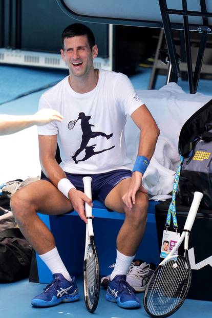 Novak Djokovic practices at Melbourne Park in Melbourne