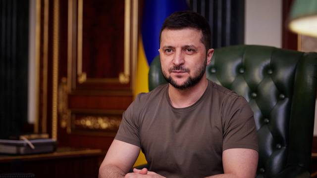 Ukraine's President Volodymyr Zelenskiy addresses the Ukrainian people, in Kyiv