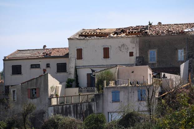 Aftermath of a tornado in Pomas in the Aude region of southern France