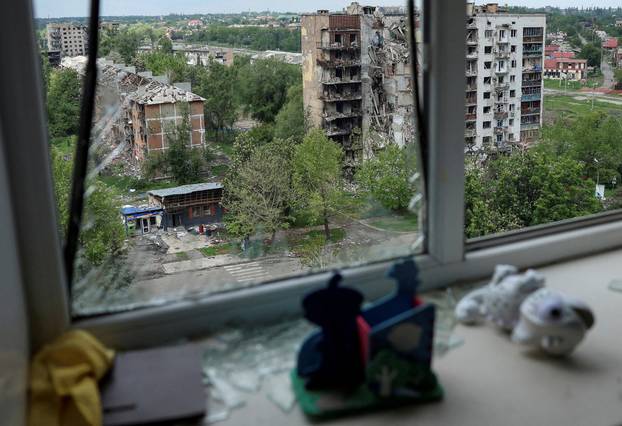 FILE PHOTO: A view shows apartment buildings hit by Russian military strikes in the front line town of Pokrovsk