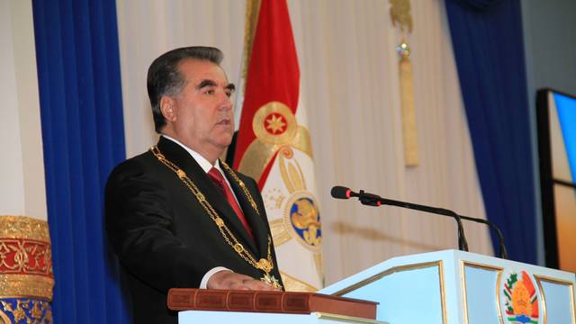 FILE PHOTO: Tajikistan's President Rakhmon takes oath during his inauguration ceremony in Dushanbe