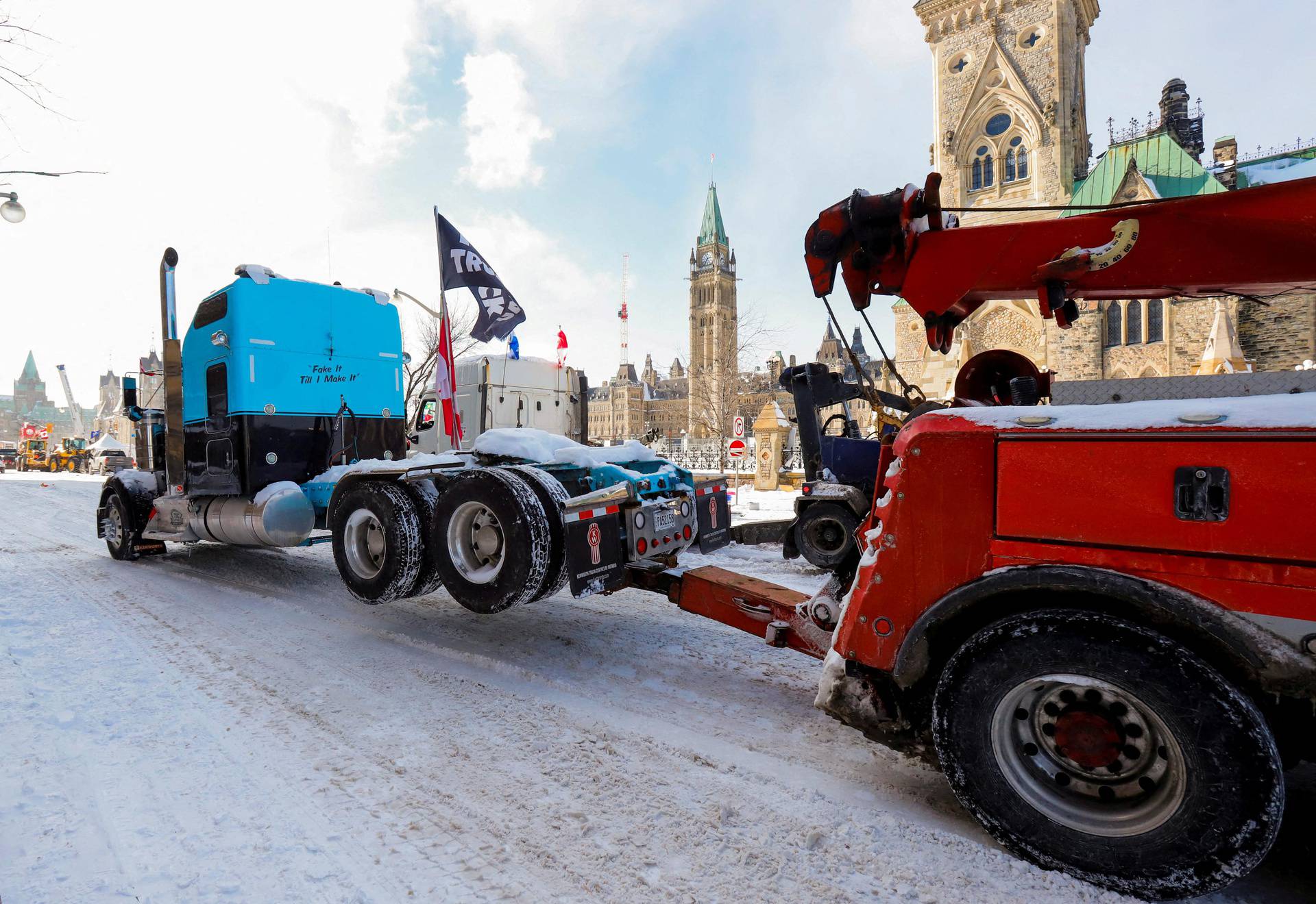 Canadian police work to restore normality to the capital after trucks and demonstrators continue to occupy the downtown core for more than three weeks to protest against pandemic restrictions in Ottawa