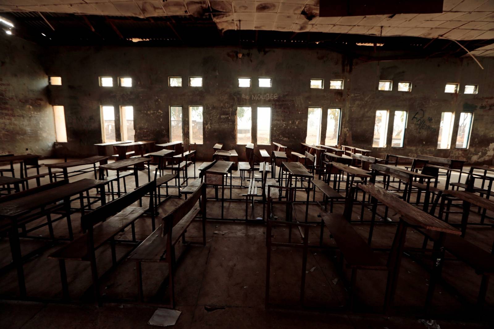 FILE PHOTO: Classroom furniture is seen arranged inside the hall at the Government Science College in Kagara