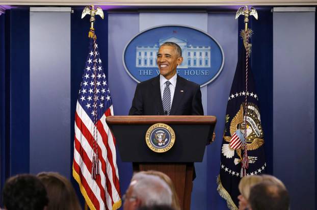 US President Barack Obama participates in news conference at the White House in Washington