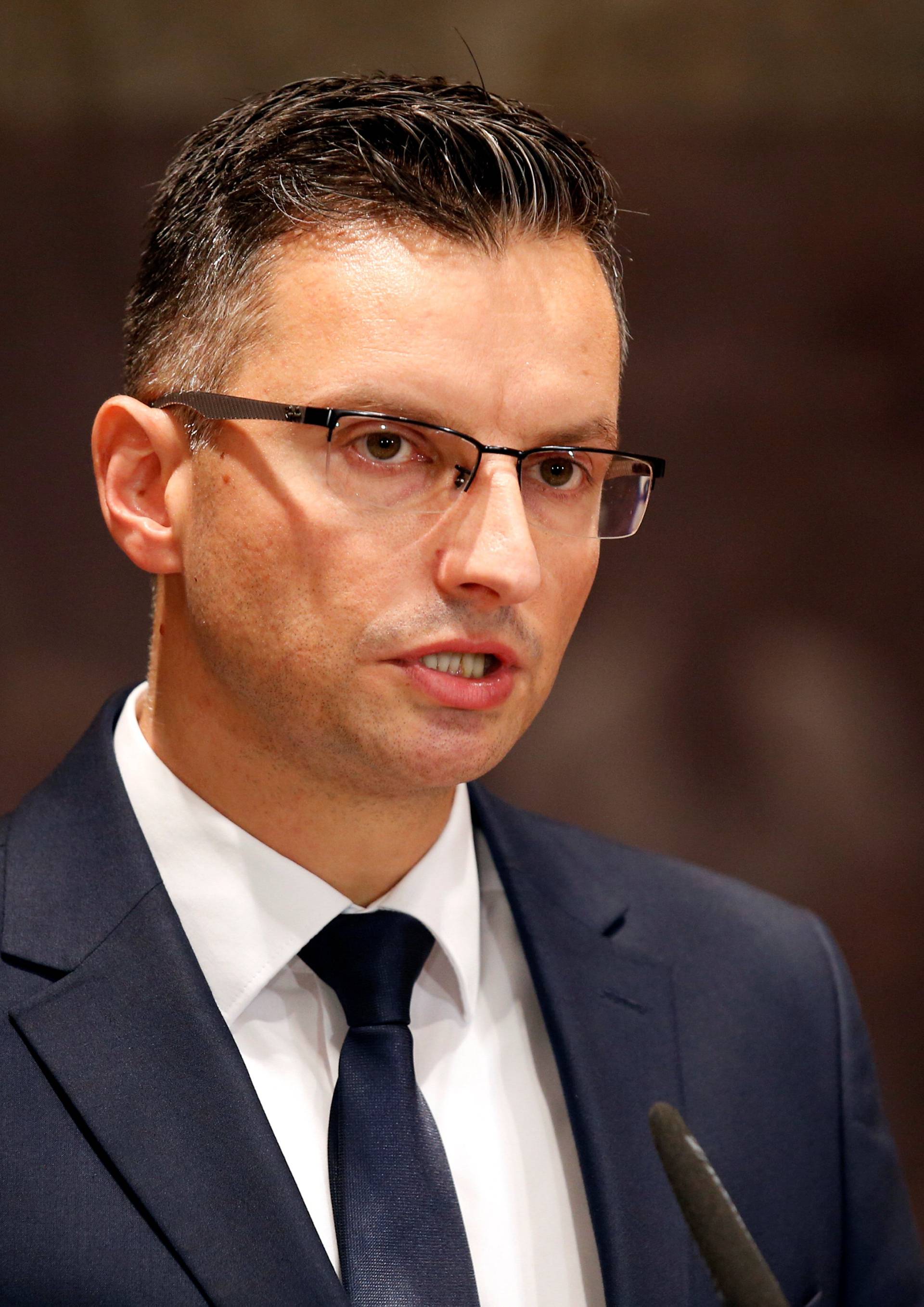 Marjan Sarec, leader of The List of Marjan Sarec speaks with the press in the parliament after he was elected for Prime Minister in Ljubljana