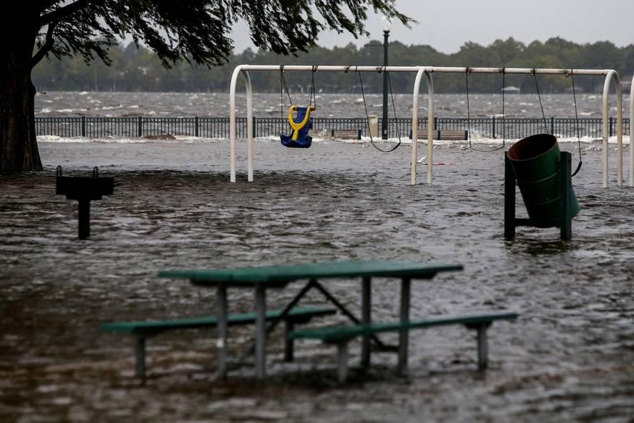 The Union Point Park Complex is seen flooded as the Hurricane Florence comes ashore in New Bern, North Carolina