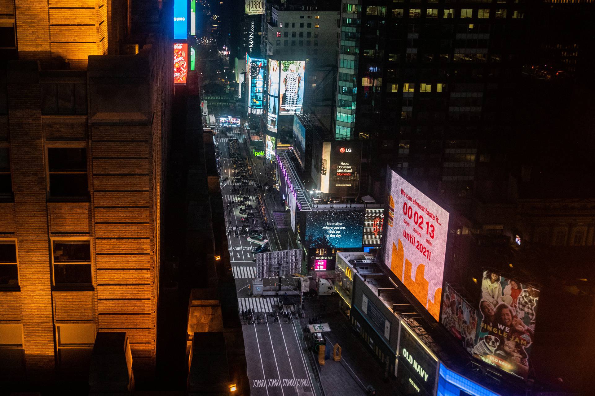 Nearly empty street is seen in Times Square during the virtual New Year's Eve event following the outbreak of the coronavirus disease (COVID-19) in the Manhattan borough of New York City
