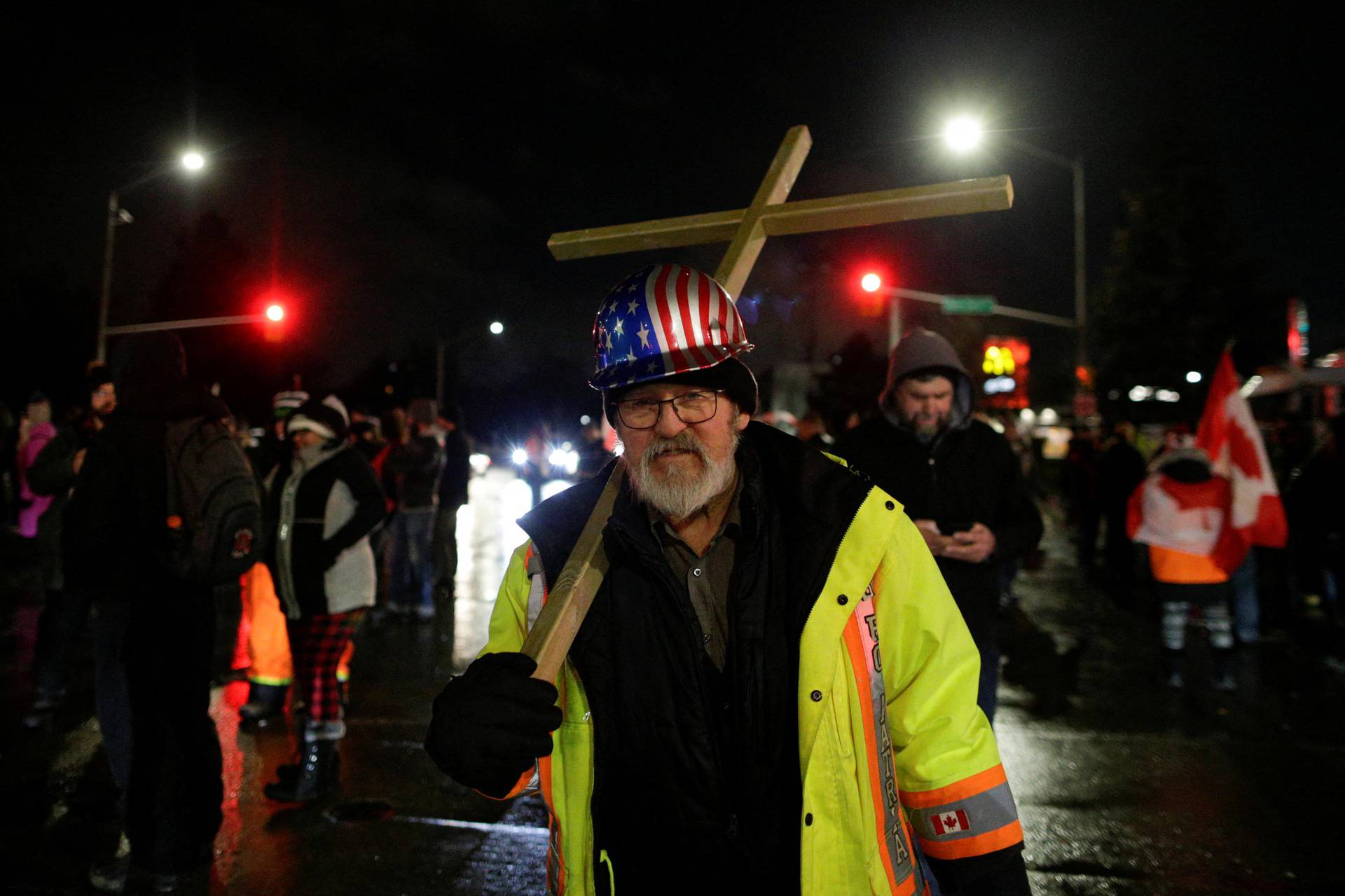 Truckers and supporters continue to protest against COVID-19 vaccine mandates, in Windsor