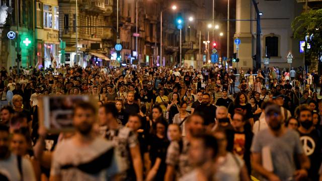 Hungarians protest against tightened small business tax rules, in Budapest