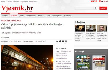 Nakon 14 godina ugasio se Vjesnik.hr, prvi news portal