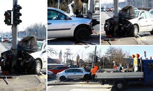 Užas na Aleji Bologne: Auto je smrskan, zabio se u semafor...