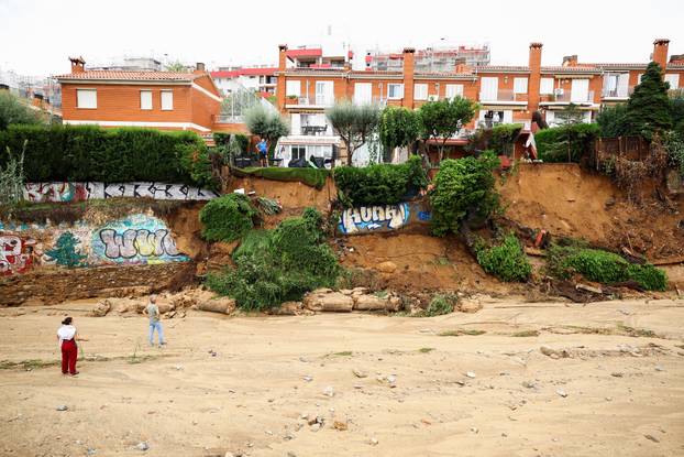 Collapsed wall in El Masnou near Barcelona amid AEMET issued red alert for Catalonia