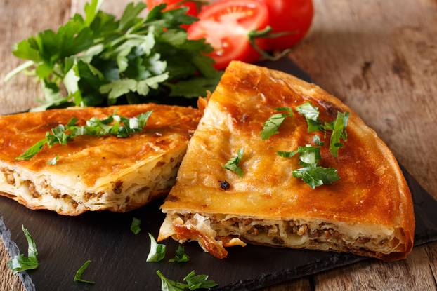 Balkan,Home,Burek,Stuffed,With,Minced,Meat,Close-up,On,The