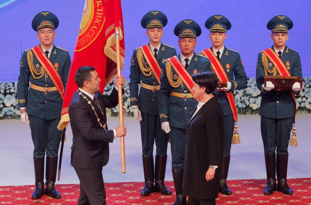 Kyrgyz President-elect Sadyr Japarov attends an inauguration ceremony in Bishkek