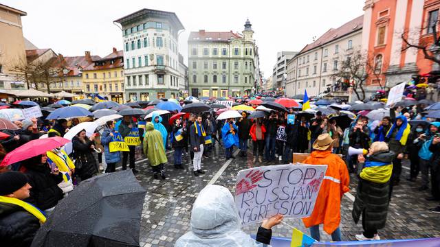 Protest after Russia launched a massive military operation against Ukraine, in Ljubljana
