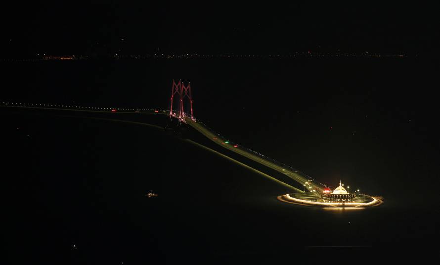 A evening view of the Hong Kong-Zhuhai-Macau bridge off Lantau island in Hong Kong