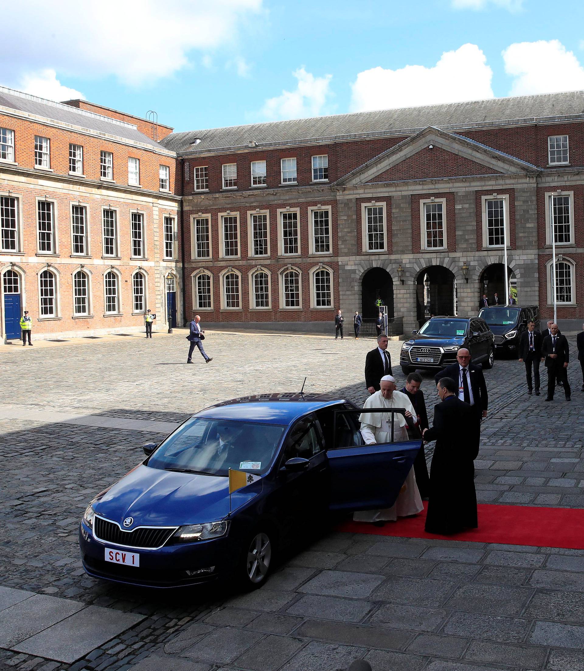 Pope Francis arrives at Dublin Castle during his visit to Dublin