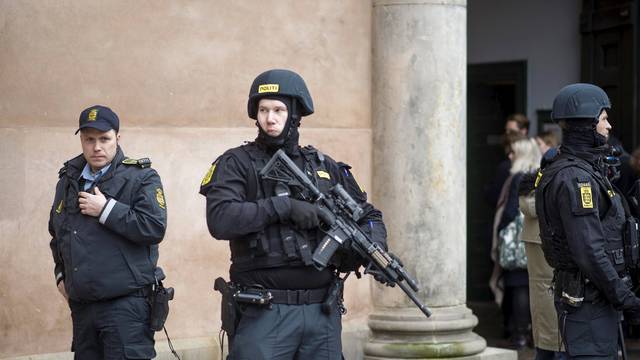 File photo shows Danish police standing guard in Copenhagen