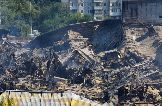 Hypermarket destroyed by fire following drone strike in Donetsk